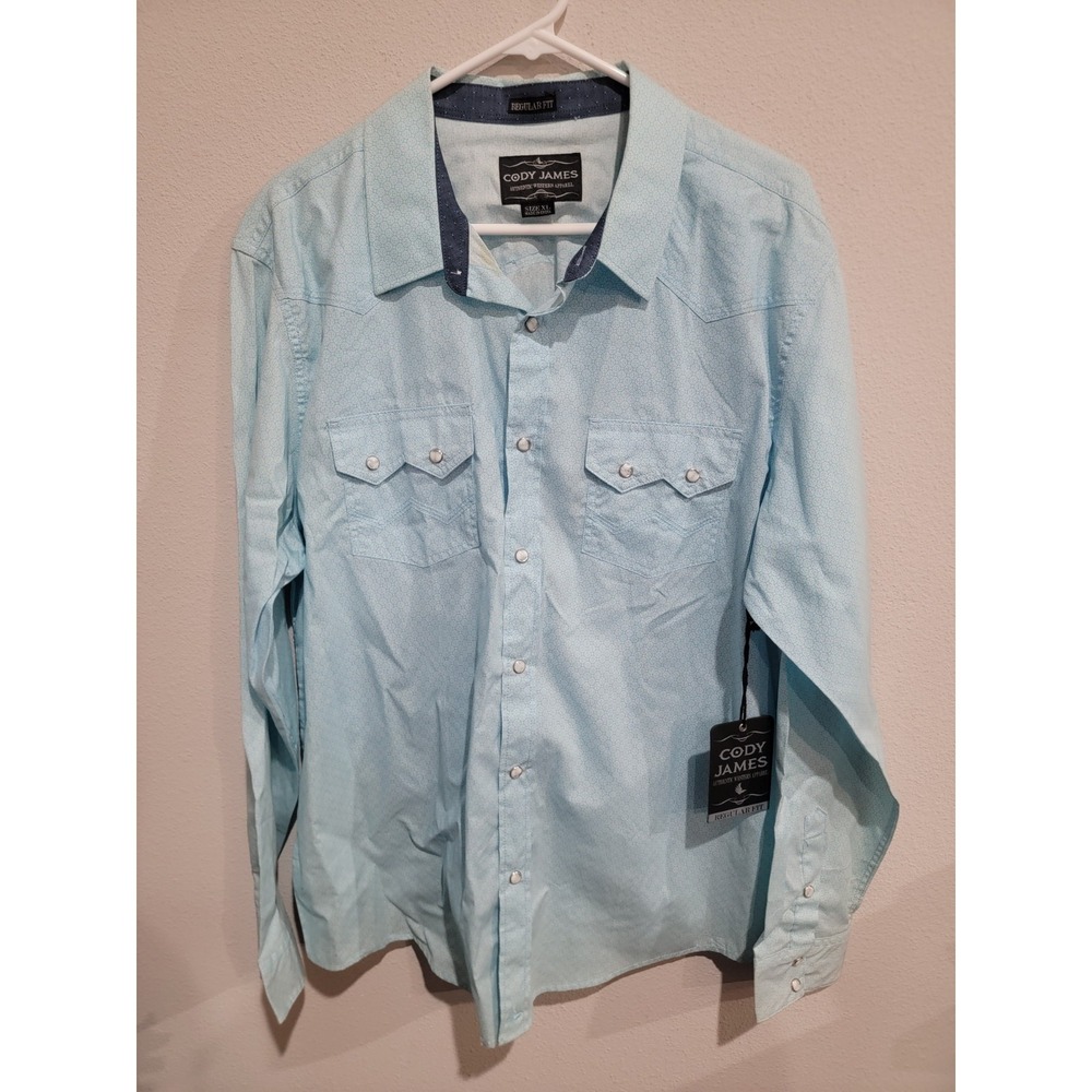 Cody James‎ Men's XL Pearl Snap Western Shirt Light Blue Long Sleeve NWT READ